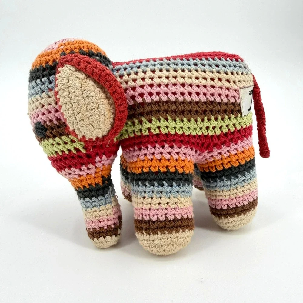 Anne-Claire Petit Crochet Elephant Stuffed Animal Multicolor Striped Knit Toy